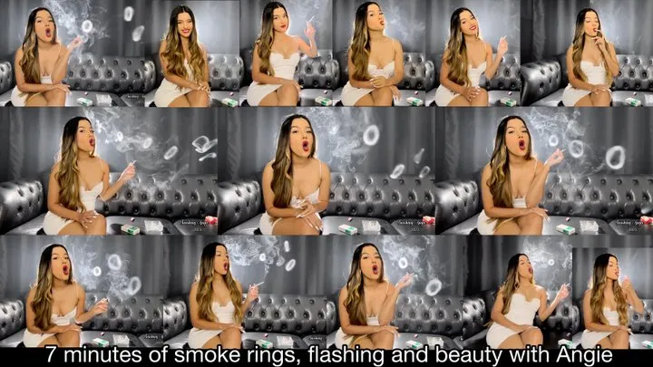 7 minutes of smoke rings with Angie smoking a long white menthol cigarette in a short white dress! - includes some darkside talk - chest pain