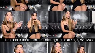 Little black minidress, Virginia Slims 120s, long nails, crossed legs and smoke rings!