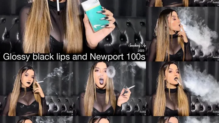 Glossy plump black lips, newport 100s and smoke rings!