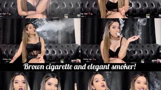 Brown cigarette and elegant smoker in a black minidress!