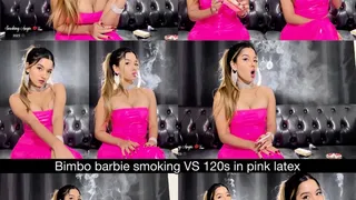 Bimbo smoking virginia slims 120s in a pink latex two piece set!