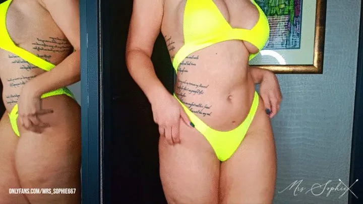 Neon bikini jerk off instructions