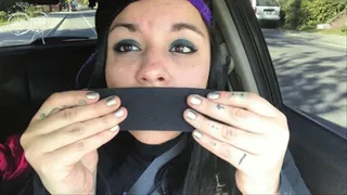 Blueheart Gagged with Black Kinesio Tape While Driving