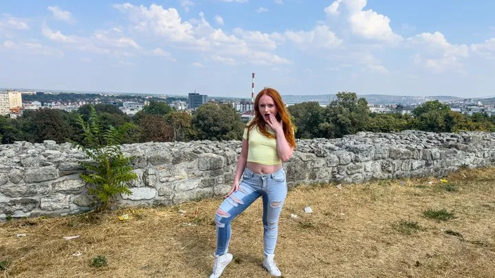 Wetting Jeans on a public park walk