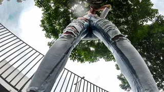 Linda Le Claire WETTING Jeans on the street
