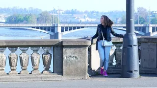 Wetting her Jeans on the bridge