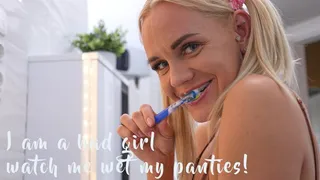 Nina wets her panties while washing teeth's