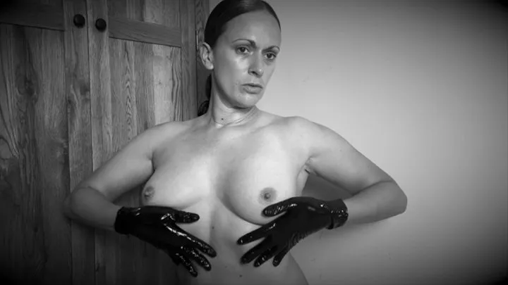 Black, shiny rubber gloves