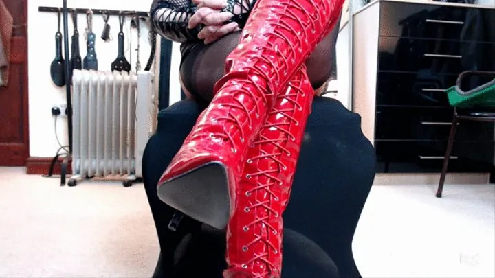 **POV** Red PVC Thigh Boot Worship und Mistress' Strict Control