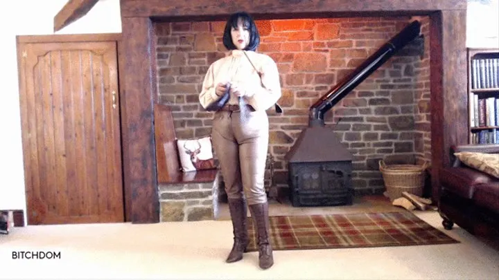 Leather Riding Mistress whips you and demonstrates Her Equestrian Skills