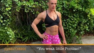 Incredible FEMALE MUSCLES!! Angry Amazon MILF in tight spandex shorts does sexy car workout in driveway!