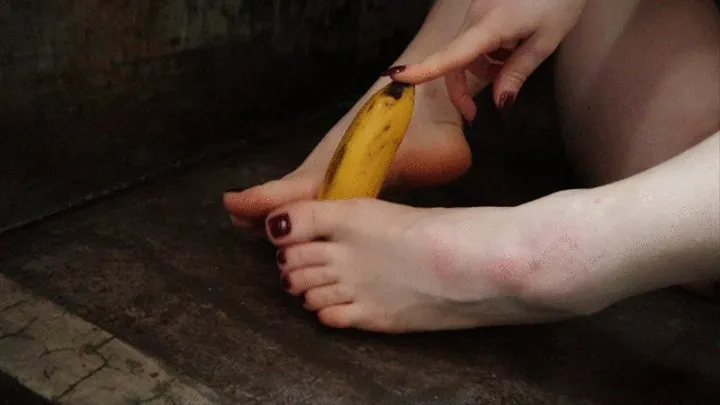 Poor bananas - banana food crush under small fair feet stomping