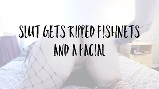 Slut Gets Ripped Fishnets and a Facial