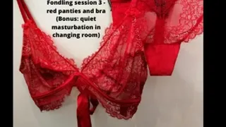 Fitting Room Fondling session 3 - red bra and thong panties - bonus quiet public masturbation in room