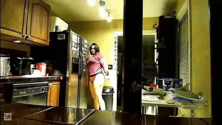 booty shorts in the kitchen