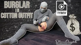Burglar in cotton outfit squirting