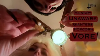 Hungry Unaware Giantess Popcorn Vore - featuring Megan Daw and Jane Judge, a casual mukbang with eating, facestuffing, mouth, tongue and teeth fetish, big tits dangling over your tiny body, and lots of crunchy delicious popcorn being devoured on Science F