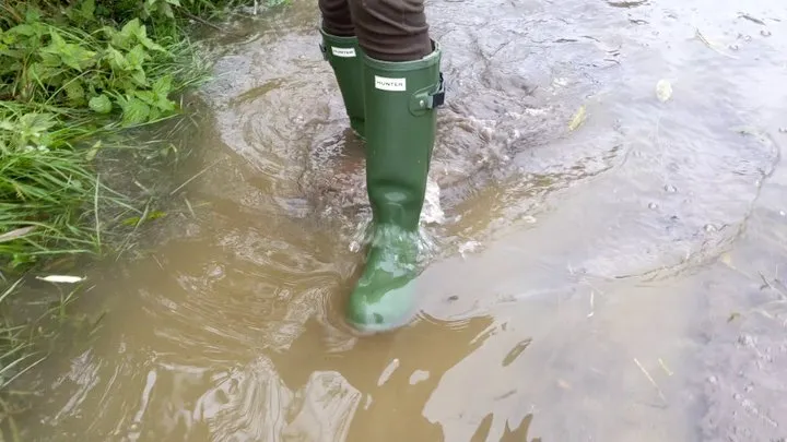 Ava's Wellies Playing in Floodwater