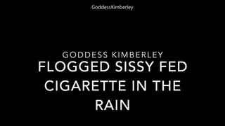 Flogged sissy fed Cigarette in the rain