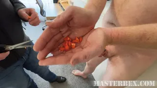Cock thrashed and scorched with burning hot Dorset Naga chillies - Master Bex