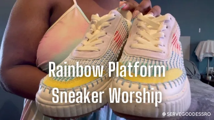 Rainbow Platform Sneaker Worship - Royal Ro ebony foot worship slave training