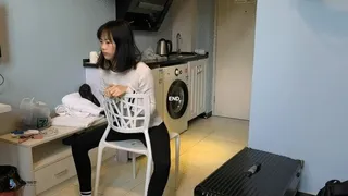 Girl tied to a chair with cotton socks gagging orgasm (Chinese model)