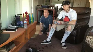 SKATER DUDE GAMER PLAYS WHILE NERD IS AT HIS FEET SNIFFING AND WORSHIPPING - 130