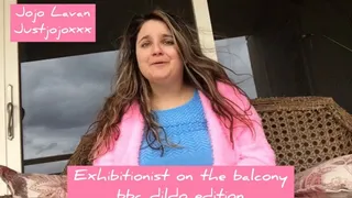 Exhibitionist on balcony with BBC dildo