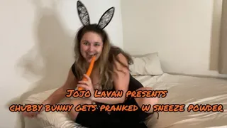 Chubby bunny pranked with sneeze powder!