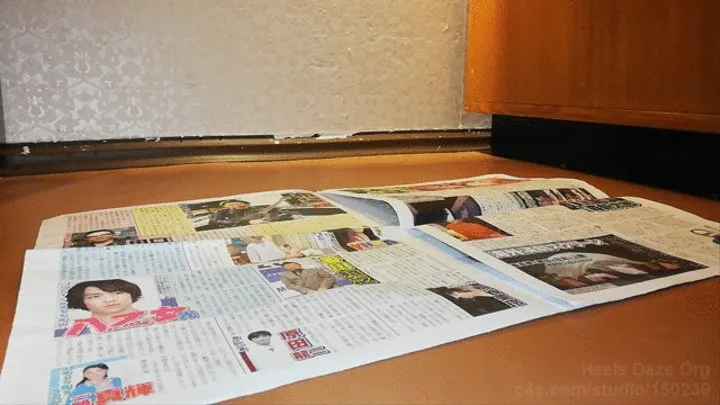 Newspaper Footrest in High Heel Boots CANDID