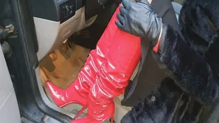Revving in Red Boots with Exhaust Pipe View