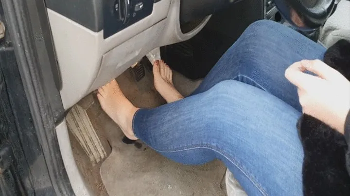 Barefeet Rev with Cheese on Pedal Exhaust Pipe View