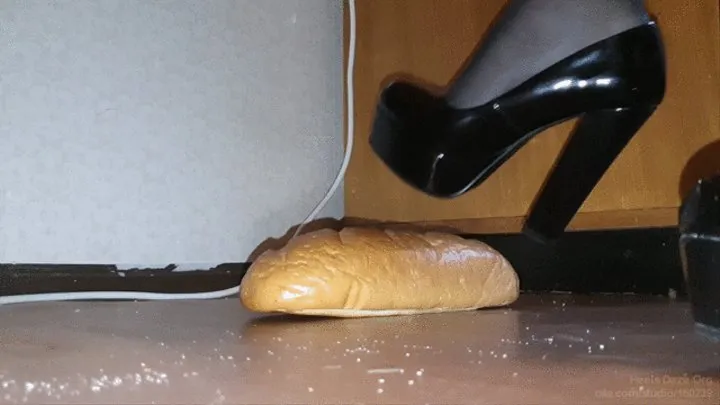 Bread Footrest in Black Platform Heels CANDID