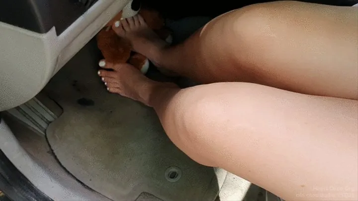 Barefoot Pedal Pumping with Teddy Bear on the Gas Pedal