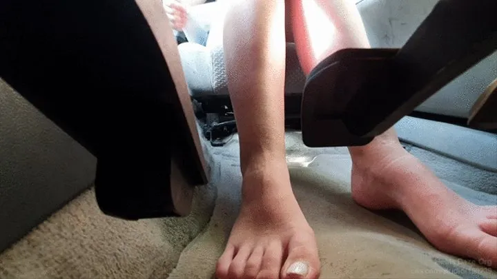 Under Pedal Driving Barefoot White Toe Nails