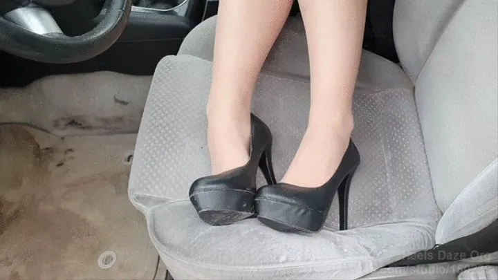 Leather High Heels Tease in Car