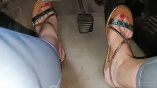 Driving in Summer Sandals Red Nails