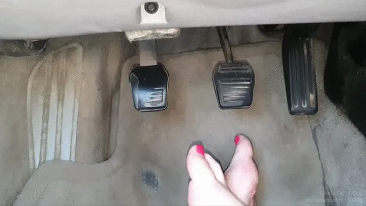 Pedal Pumping & Driving BAREFEET with Red Toe Nails