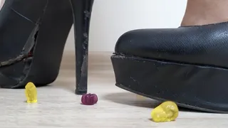 Giantess Crushes Spooky Gummy with Wrecked Heels Close up