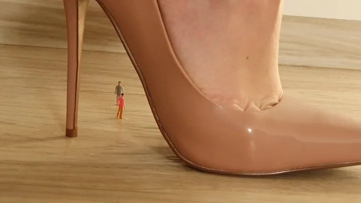 Giantess Crushes Tiny People with Nude High Heels Close up