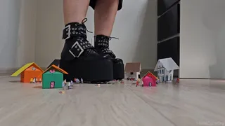 Giantess Crushes Tinies &amp; Village in Two Pairs of Gothic Boots