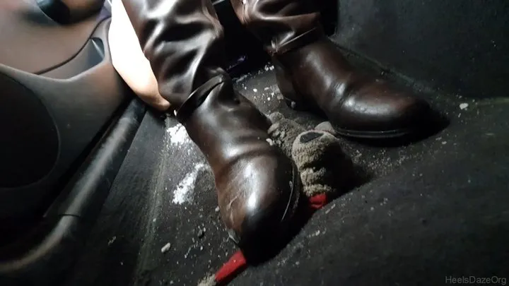 Candid Plushie Trample in BMW e46 Step-brown Leather Boots