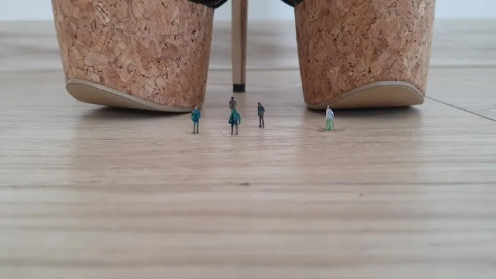 Close up Giantess Crushes Tiny Men in Super High Platform Heels