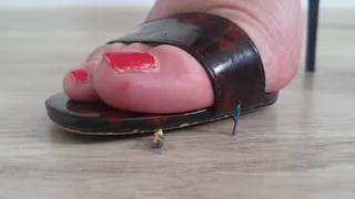 Giantess Crushes Tiny Men in Glossy Sandals Close up