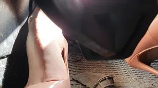 Candid Close Up Behind Pedal Driving in Nude Pumps Mazda