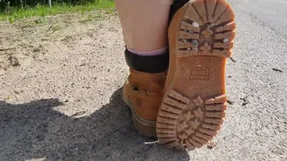 Giantess in Timberland PRO Boots Walking on Gravel