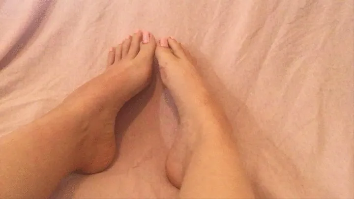 Close Up Feet with Pastel Pink Toenails - Wiggling, toe spreading, crunching - High Arches and Flexible Feet