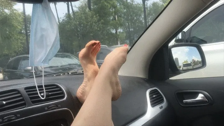 Sexy Foot Play in the Car in Public Parking Lot