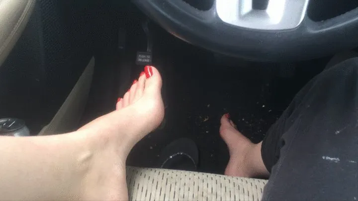 Sexy Footplay in the Car - Driver's Seat