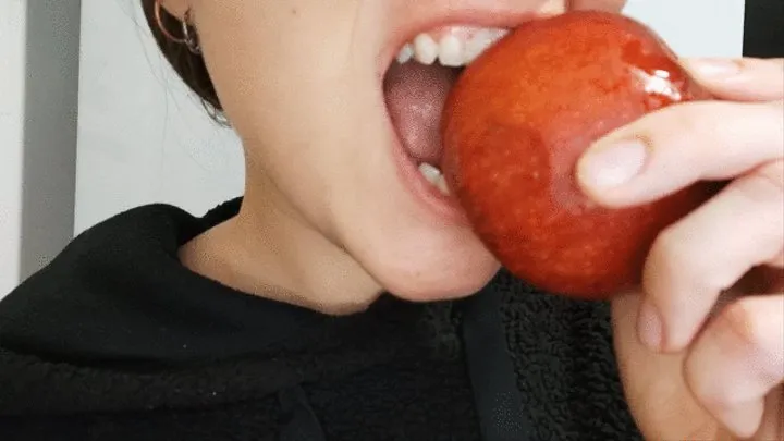 Eating an apple with my big teeth